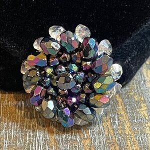 West Germany Oil Slick Iridescent Aurora Borealis Crystal Cluster Brooch